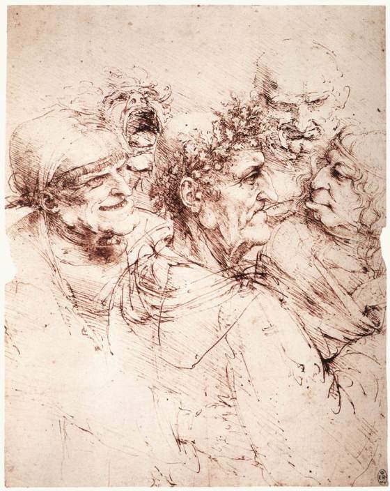 Léonard de Vinci, "Cinq têtes grotesques", 1490                       