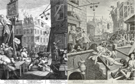 William Hogarth, "Beer street and Gin lane", 1751