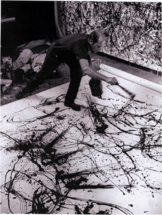 Jackson Pollock dans son atelier. Photographie de Hans Namuth, 1950.
