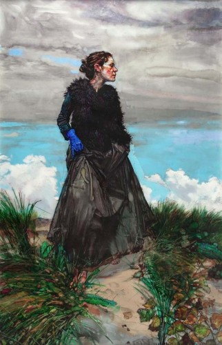 LAURENCE WITH BLUE GLOVE, 2012, Acrylique et Encre sur Perspex, 235x155 cm